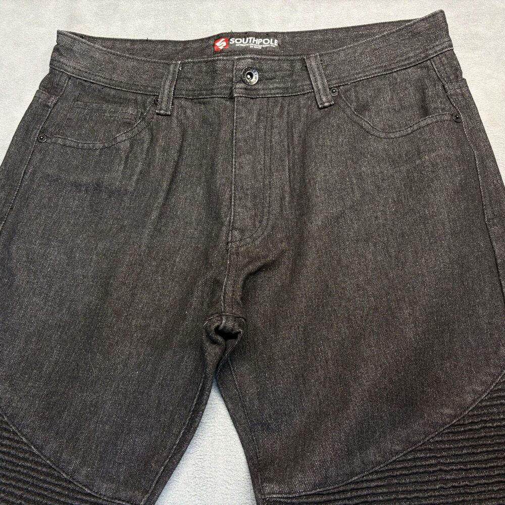 Southpole Mens Moto Jeans Size 34 Cotton Blend 5-Pocket Straight Leg Black - Picture 2 of 11